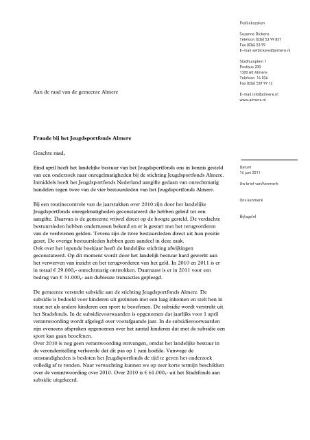Aan de raad van de gemeente Almere Fraude bij het ... - CBF