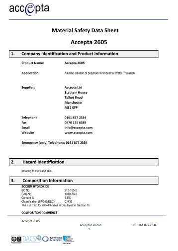 Safety Data for Accepta 2605 - Accepta Water Treatment