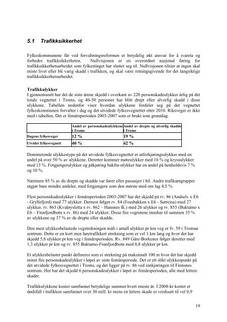 Fylkesvegplan 2010-2019, Handlingsprogram - Troms fylkeskommune