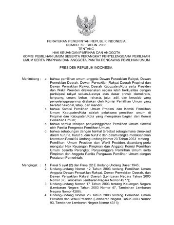 peraturan pemerintah republik indonesia nomor 62 tahun 2003 ...