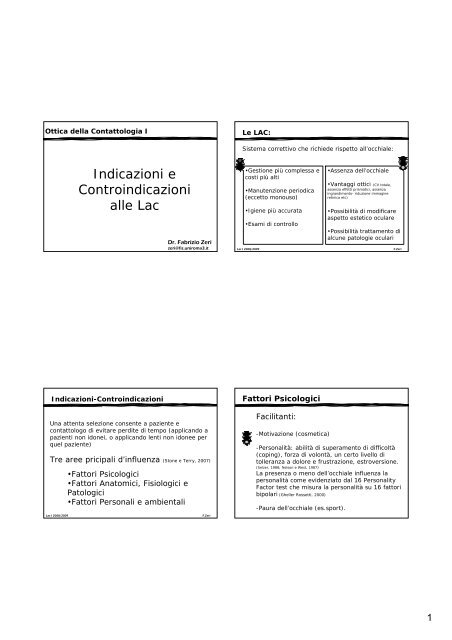 Indicazioni e Controindicazioni alle Lac