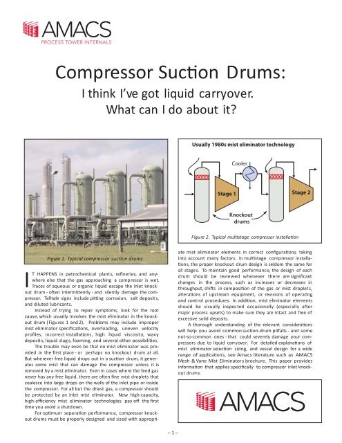 Compressor Suction Drums: - AMACS Process Tower Internals