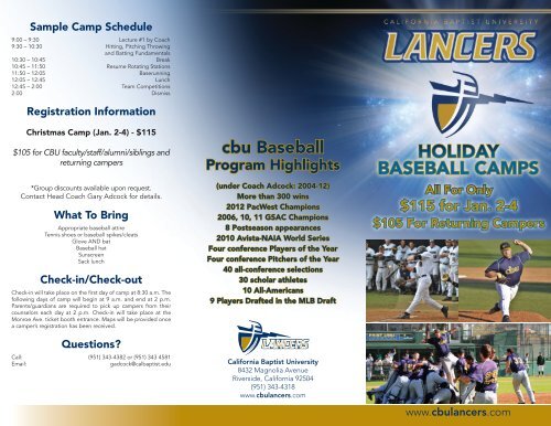 HOLIDAY BASEBALL CAMPS - California Baptist University Athletics