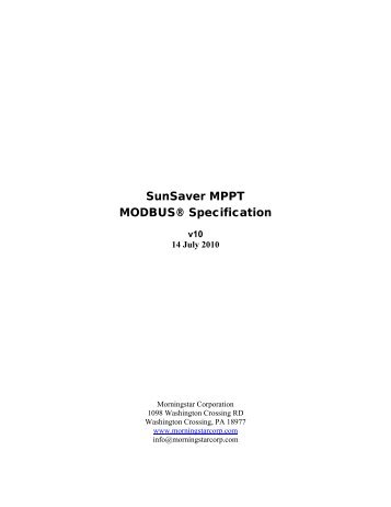 SunSaver MPPT MODBUSÂ® Specification - Morningstar Corporation