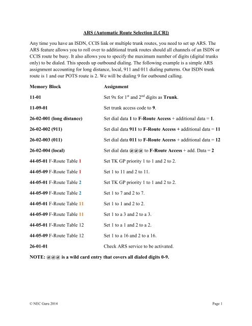ARS Notes - NEC Tek Help