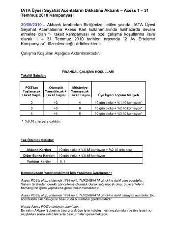 IATA Üyesi Seyahat Acentaların Dikkatine Akbank – Axess 1 – 31 ...
