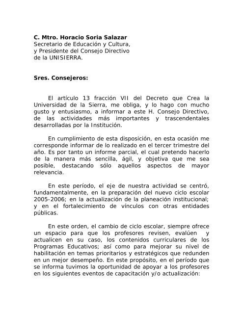 C. Mtro. Horacio Soria Salazar Secretario de EducaciÃ³n y Cultura, y ...