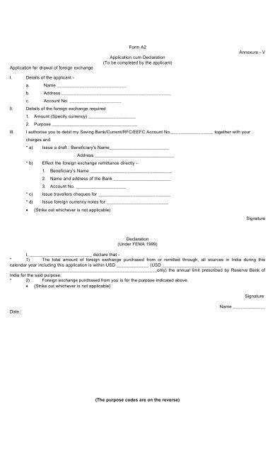 Form A2 Annexure - V Application cum Declaration (To be ...