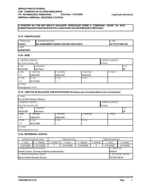 Dados da Empresa - Sabesp
