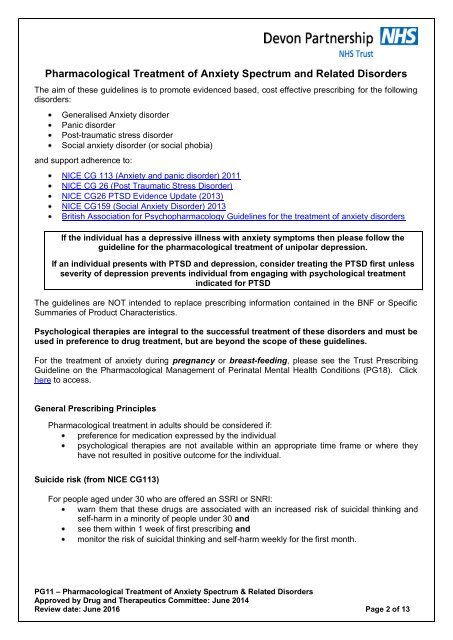 PG11 Anxiety Spectrum and Related Disorders - Devon Partnership ...