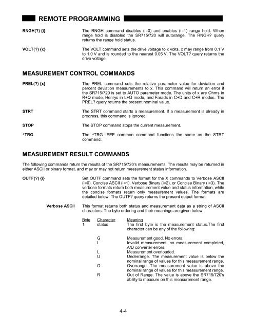 Model SR715 Model SR720 LCR Meters