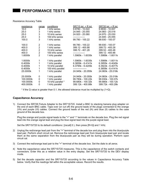 Model SR715 Model SR720 LCR Meters