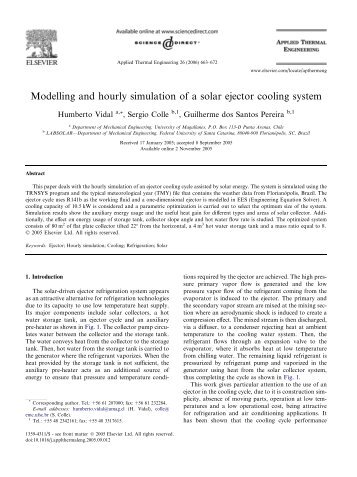 Modelling and hourly simulation of a solar ejector cooling ... - LEPTEN