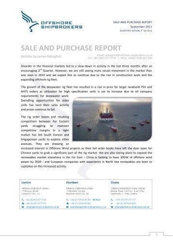 Sale and purchase report - Offshore Shipbrokers