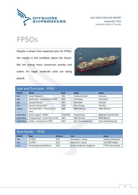 Sale and purchase report - Offshore Shipbrokers