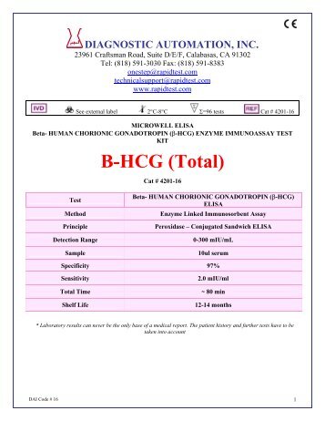 Beta hCG (Total) - Diagnostic Automation : Cortez Diagnostics