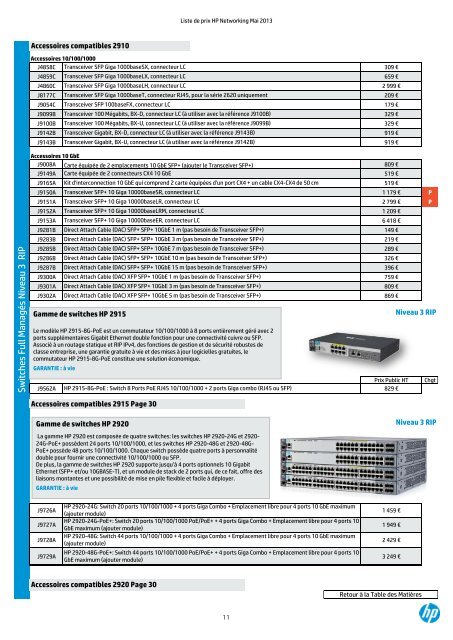 LISTE DE PRIX NETWORKING - HP