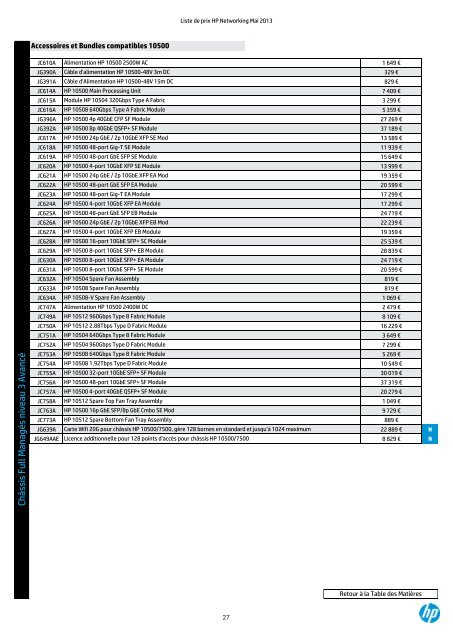 LISTE DE PRIX NETWORKING - HP