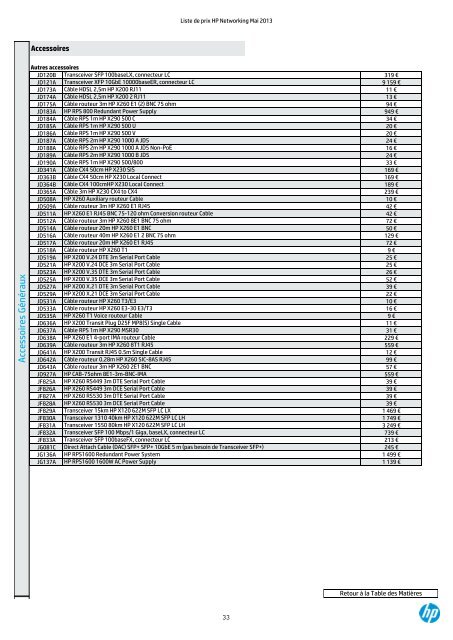 LISTE DE PRIX NETWORKING - HP