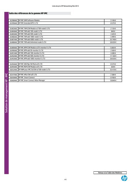 LISTE DE PRIX NETWORKING - HP