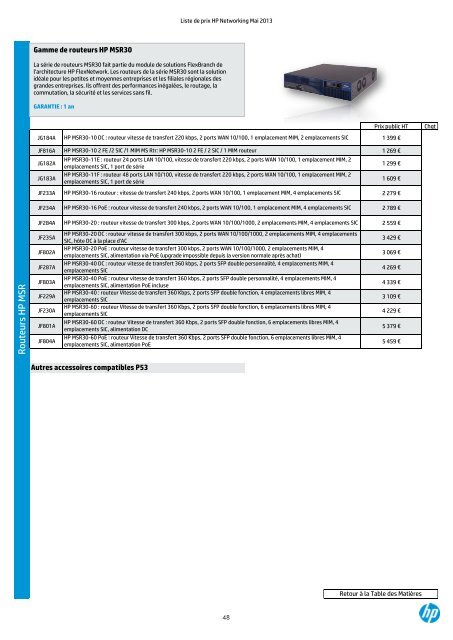 LISTE DE PRIX NETWORKING - HP