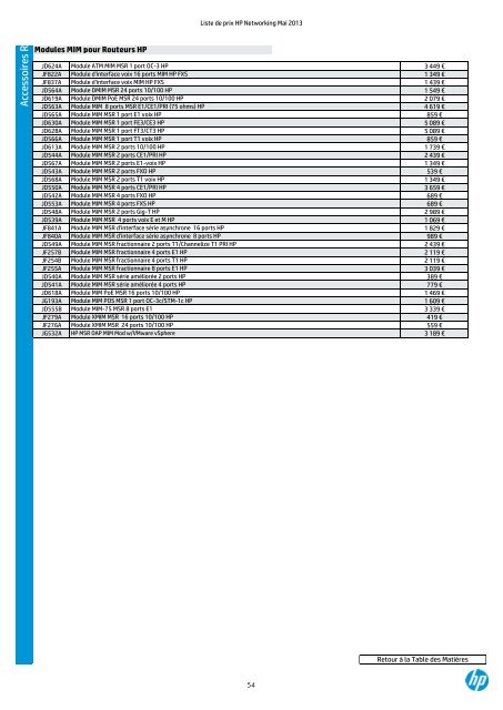 LISTE DE PRIX NETWORKING - HP