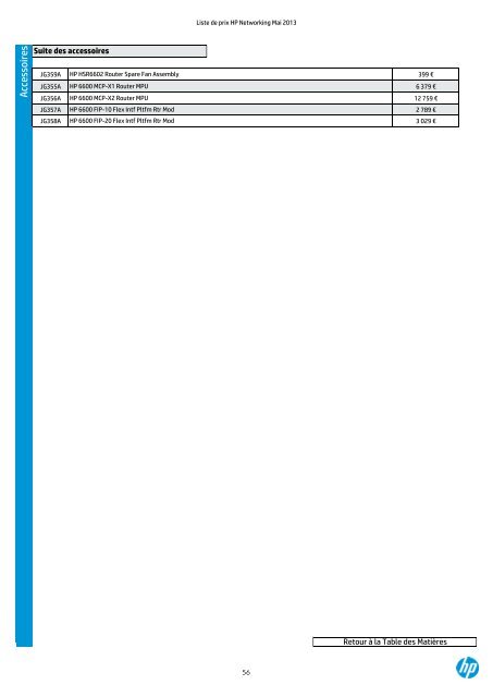 LISTE DE PRIX NETWORKING - HP