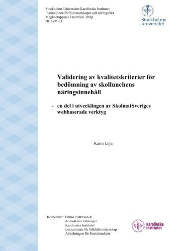 Valideringsstudie, ett samarbete mellan Stockholms Universitet och ...