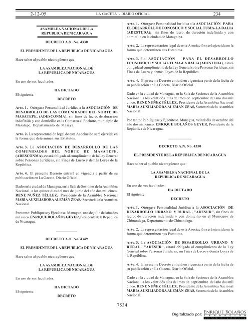 Gaceta - Diario Oficial de Nicaragua - # 234 de 2 Diciembre 2005