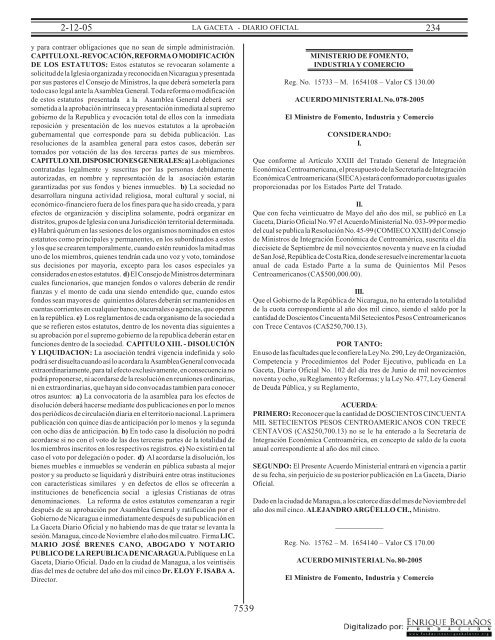 Gaceta - Diario Oficial de Nicaragua - # 234 de 2 Diciembre 2005