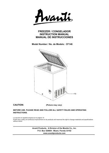 FREEZER / CONGELADOR INSTRUCTION ... - Avanti Products