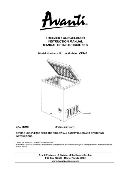 FREEZER / CONGELADOR INSTRUCTION ... - Avanti Products