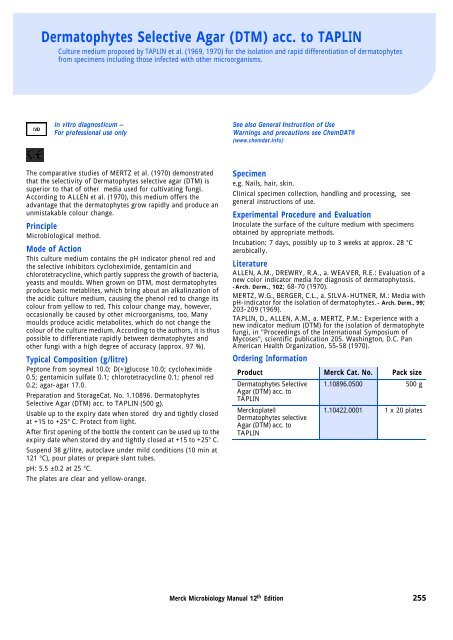 Dermatophytes Selective Agar (DTM) acc. to TAPLIN - mibius