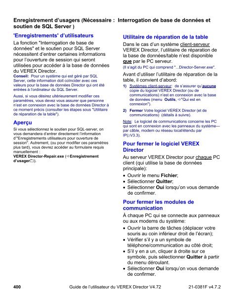 Guide de l'utilisateur du VEREX Director V4.72 - Ch-change.com