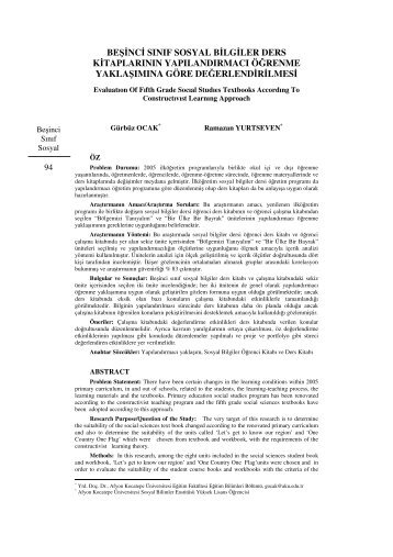 Evaluation of Fifth Grade Social - Sosyal Bilimler EnstitÃ¼sÃ¼