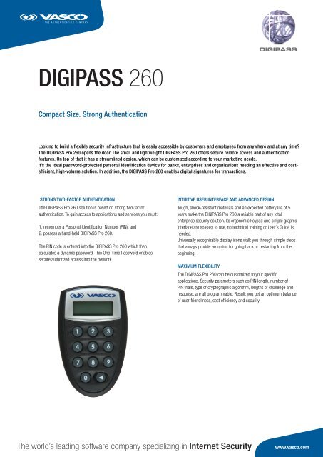 VASCO DIGIPASS 260 Data Sheet - AuthStrong.com