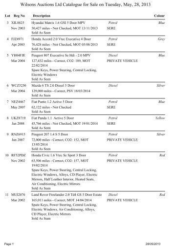 Wilsons Auctions Ltd Catalogue for Sale on Tuesday, May, 28, 2013