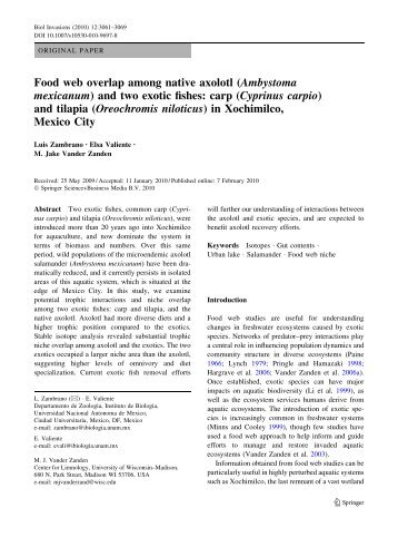 Food web overlap among native axolotl - Center for Limnology ...