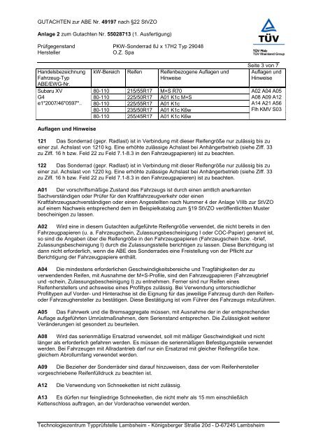 GUTACHTEN zur ABE Nr. 49197 nach Ã‚Â§22 StVZO Anlage 2 zum ...