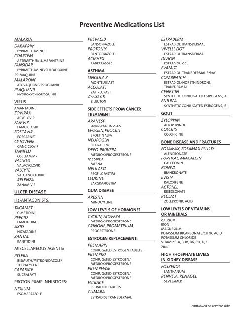 Preventive medications list