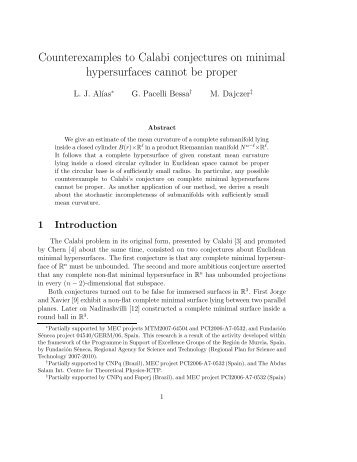 Counterexamples to Calabi conjectures on minimal hypersurfaces ...