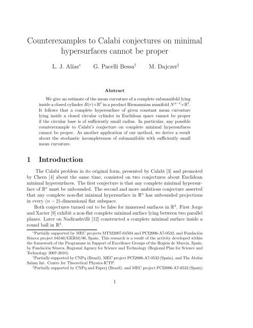 Counterexamples to Calabi conjectures on minimal hypersurfaces ...