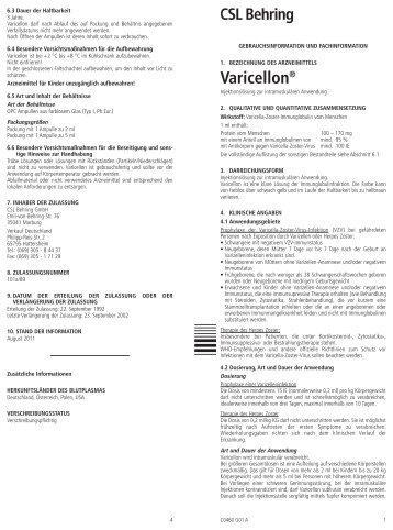 Gebrauchsinformation Varicellon ® für den Anwender