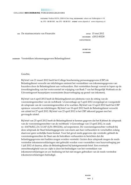 De brief van het CBP - College bescherming persoonsgegevens