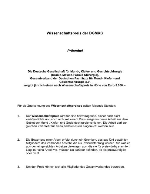 Wissenschaftspreis der DGMKG - Deutsche Gesellschaft für Mund ...
