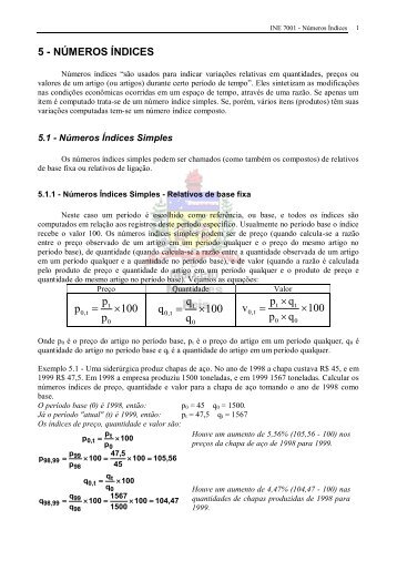 NÃºmeros Ãndices - Departamento de InformÃ¡tica e EstatÃ­stica - UFSC