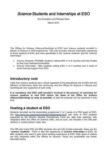 Science Students and Internships at ESO