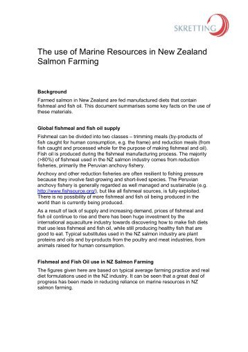 The use of Marine Resources in New Zealand Salmon Farming (PDF)