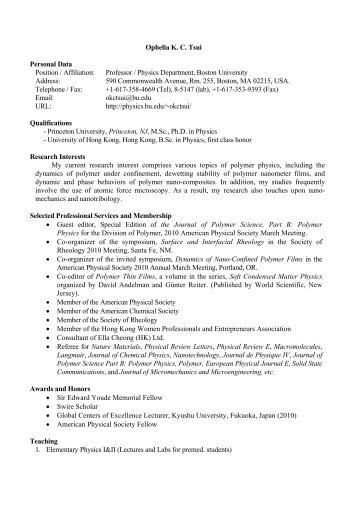 Ophelia KC Tsui Personal Data Position / Affiliation - Boston ...