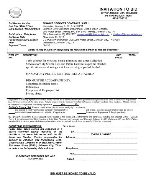 ITB 5671 ANNUAL MOWING SERVICES CONTRACT ... - Johnson City